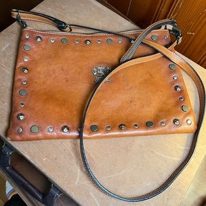 Pratesi Firenze Clutch Studded Leather Purse Cross Body Red/Cherry Italy